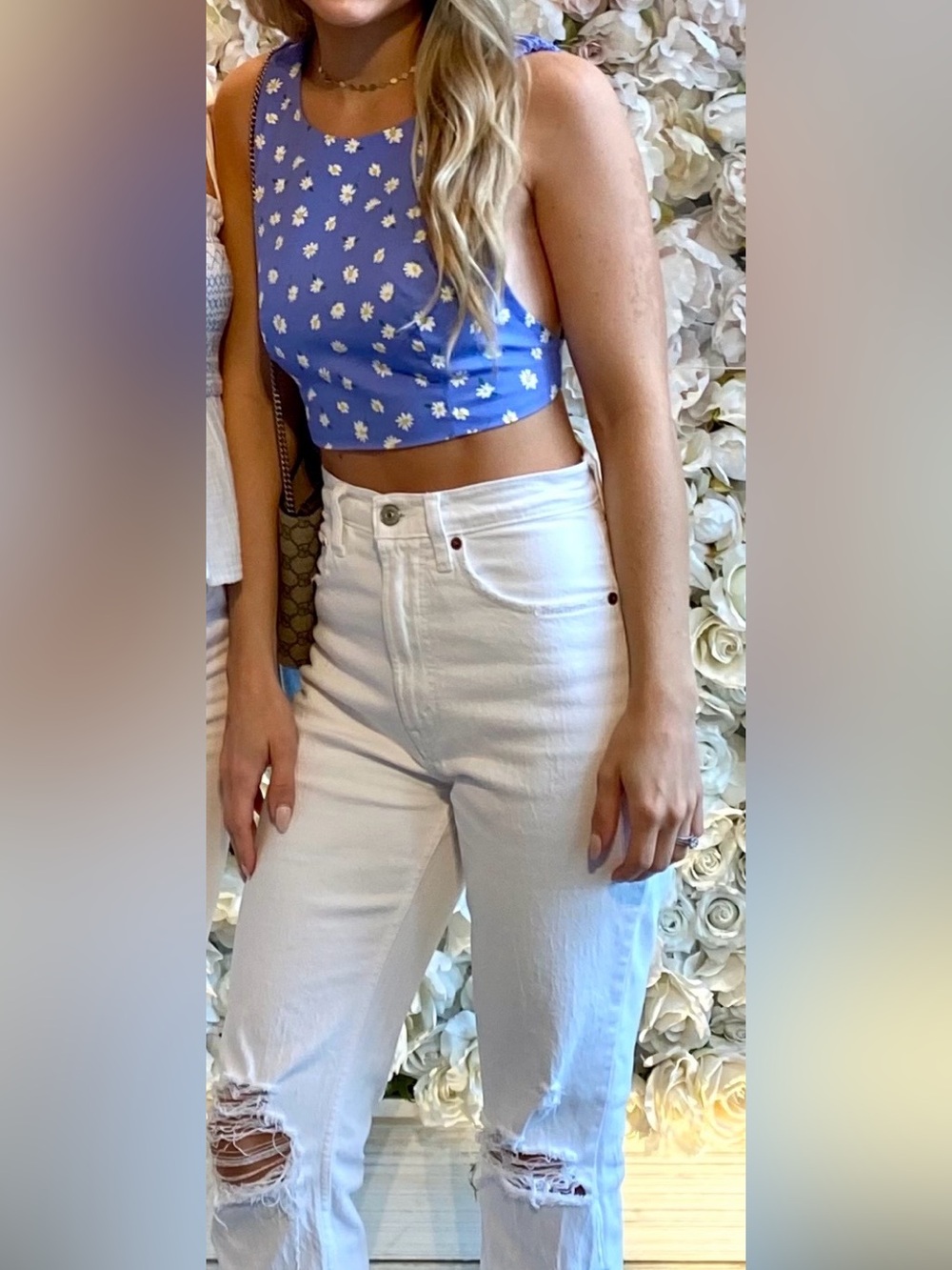 Zara Blue/Purple Daisy Print Cropped Backless Top